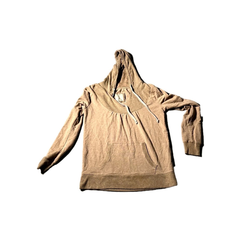 Old Navy Hoodie Women Medium Tan Pockets Stretch Ribbed Hem Long Sleeve Pullover